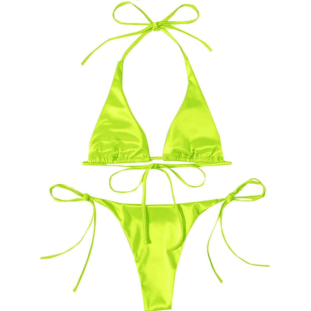 Halter Satin Brazilian Bikini Women Swimwear Female Swimsuit Two-piece Bikini set Bather Bathing Suit The Clothing Company Sydney