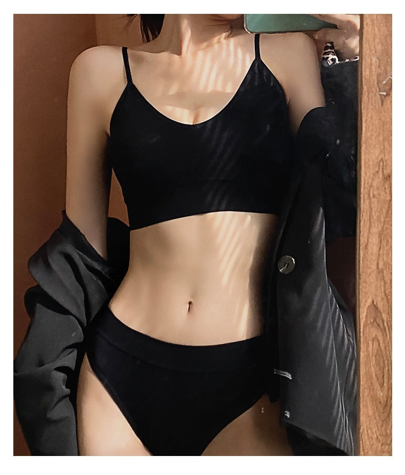 2 Piece French Soft Padded Top Ladies Set Seamless Bra Thong Low Waist Panties Wireless Backless Bralette Underwear The Clothing Company Sydney
