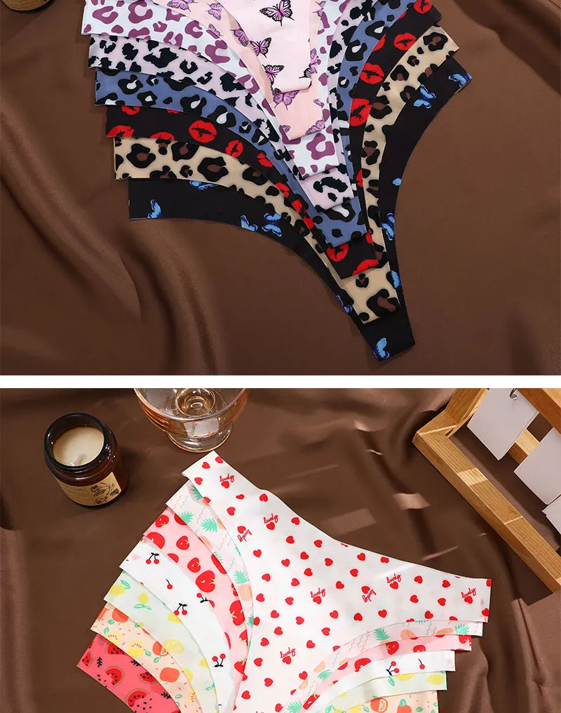 7 Pack Ice Silk G-String Thong Women's Seamless Panties Low Waist Print Underwear Lingerie - The Clothing Company Sydney