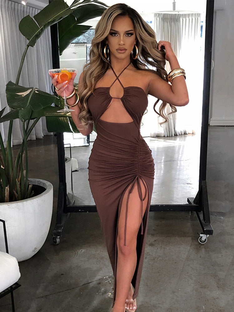 Hot Summer Halter Backless Sleeveless Cut Out Maxi Dress for Women Elegant Club Party Slit Dresses The Clothing Company Sydney