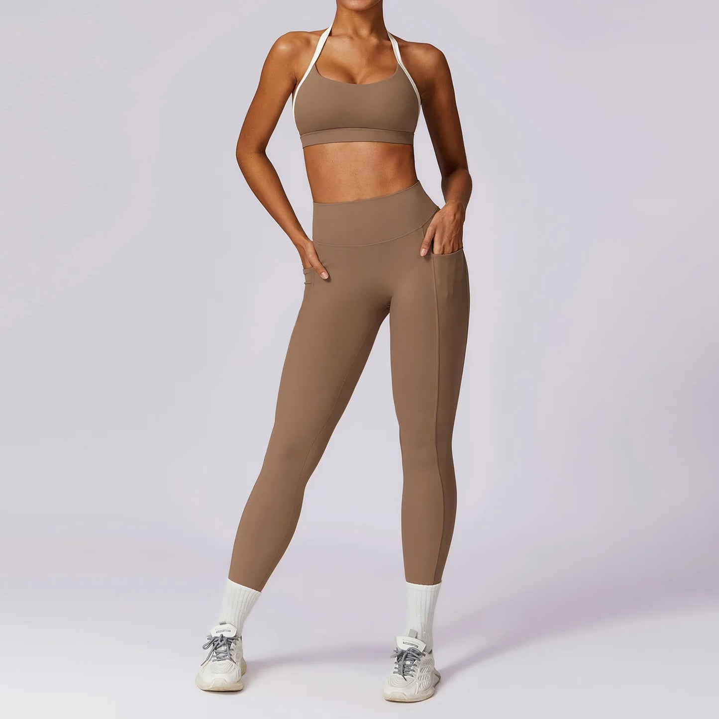 2 Piece Womens Tracksuit Yoga Set Workout Sportswear Gym Clothing Fitness Long Sleeve Crop Top High Waist Leggings Sports Suits - The Clothing Company Sydney