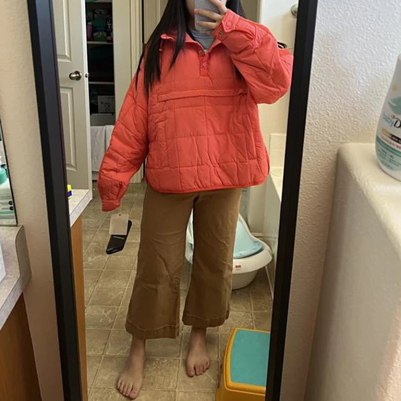 Autumn Winter Padded Jacket For Women Fashion Pockets Long Sleeves Hooded Pullovers Casual Coat - The Clothing Company Sydney