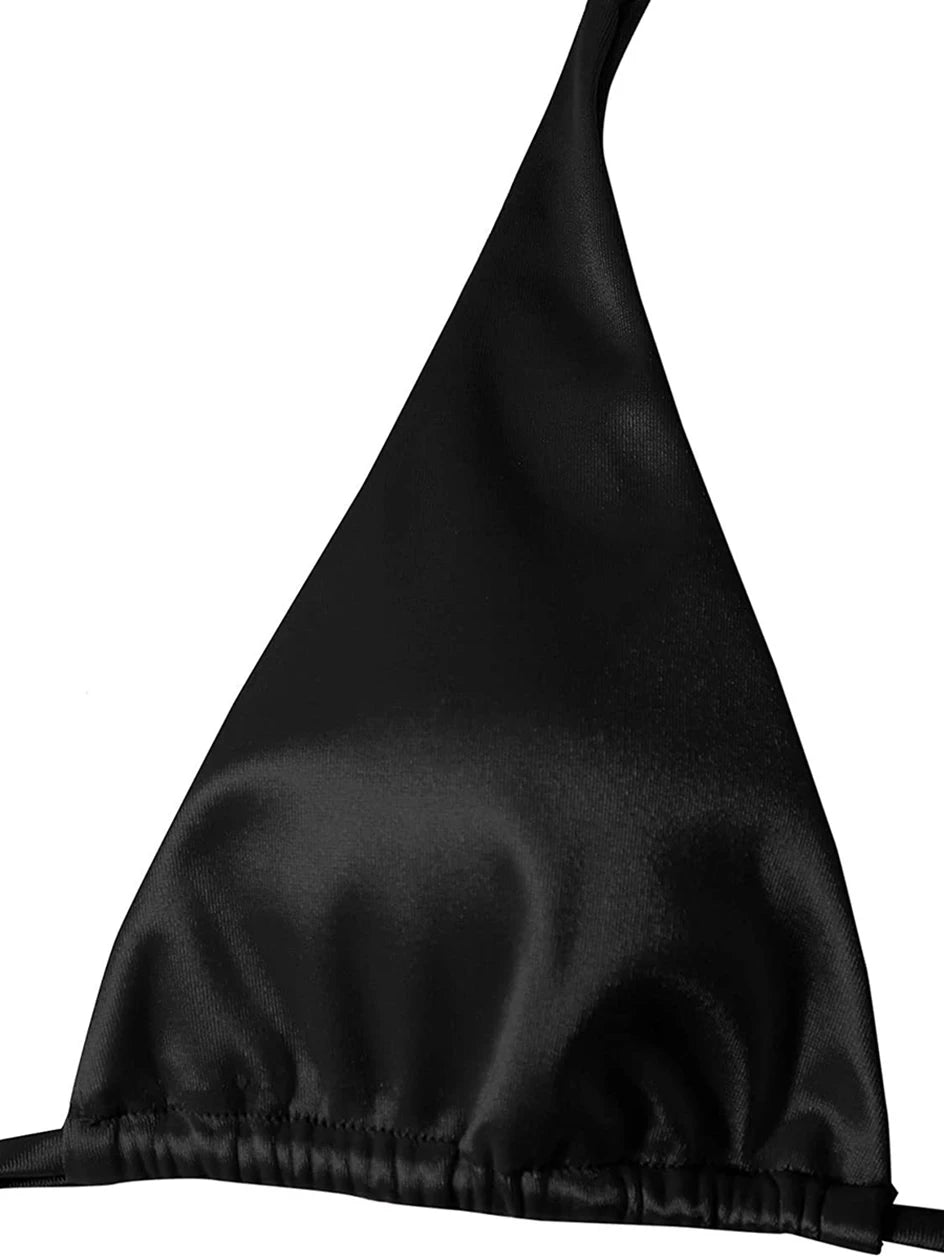 Metallic Halter Triangle Swimsuit Women Swimwear Bathing Suits Brazilian Thong Micro Bikinis Set Beach Wear - The Clothing Company Sydney