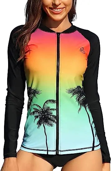 Women's Rash Guard UPF 50+ Crew Neck Long Sleeves Zipper Gradients Color Quick Dry Soft Swimming Surfing Tops The Clothing Company Sydney