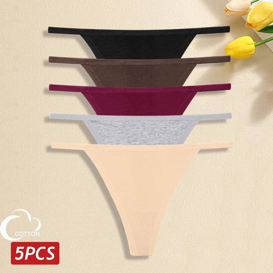 5 Pack Women's Cotton Panties Underwear Low Waist G-String Thongs Breathable Lingerie Set The Clothing Company Sydney