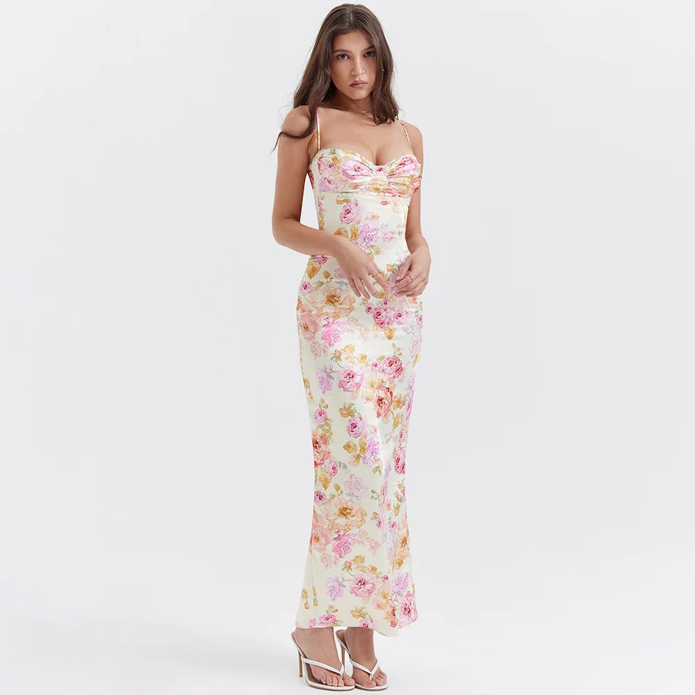 Summer Spaghetti Strap Floral Print Party Dresses Elegant Maxi Bodycon Wedding Guest Holiday Dress The Clothing Company Sydney