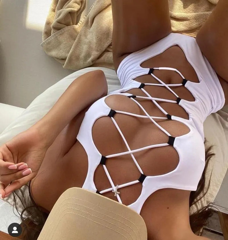 One Piece Bandage Swimsuit Sexy Hollow Out Swimwear Extreme Microbikini One Piece Bodysuit Whole Halter Bathing Suit The Clothing Company Sydney