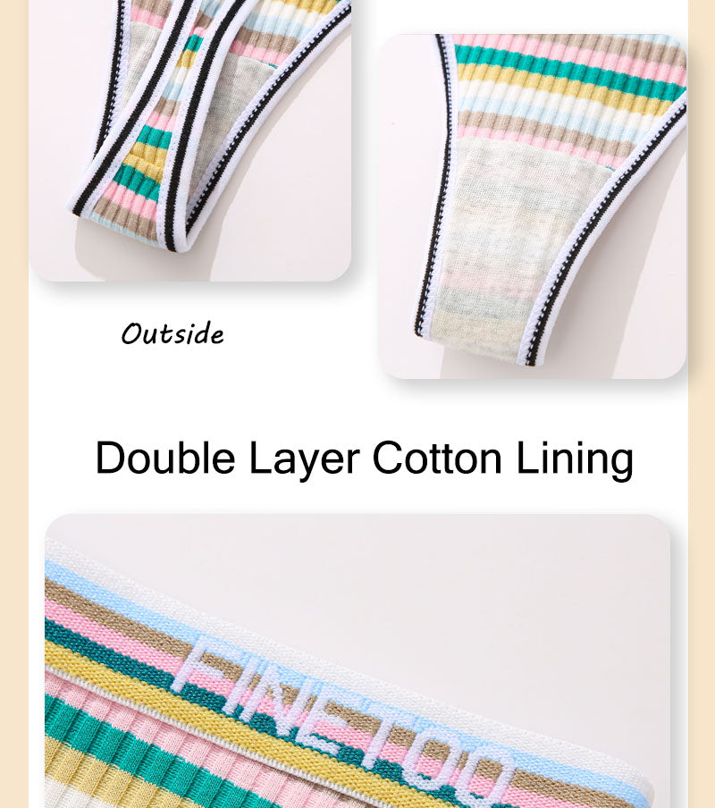 4 Piece Set Women's Cotton Colourful Stripe Panties Underwear G-Strings Rainbow Thongs Female Soft Breathable Intimates Lingerie The Clothing Company Sydney