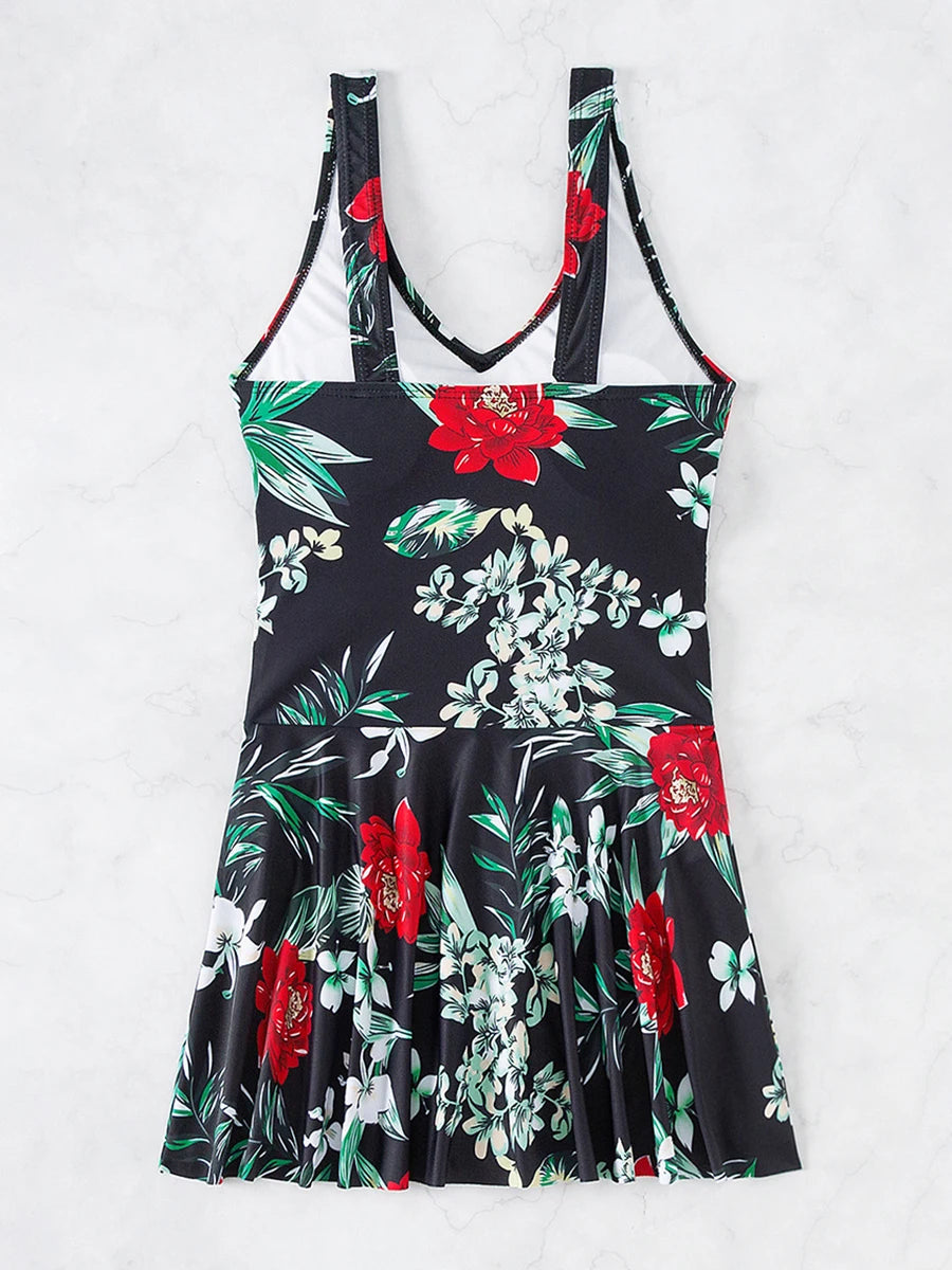 Printed Womens One Piece Swim Dress Padded Swimwear Bathers SwimSuit Beachwear - The Clothing Company Sydney