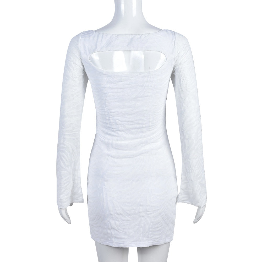 Textured Lace Up Bandage Mini Dress Outfit for Women Long Sleeve Bodycon Dresses Streetwear Spring Clothes The Clothing Company Sydney