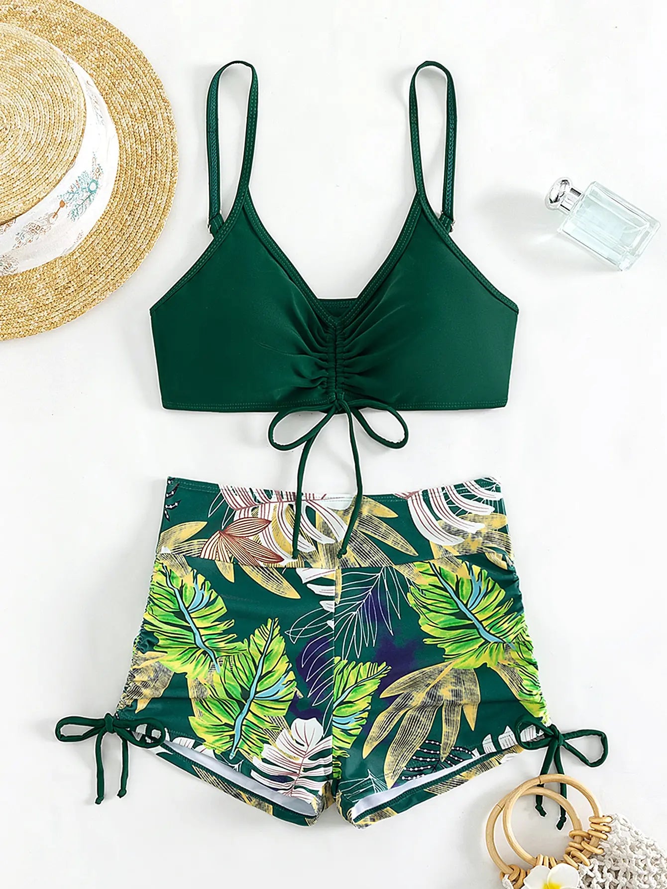 2 Piece Drawstring Front Shorts Bikinis High Waist Swimsuit Women Swimwear Bathers Bathing Swimming Swim Suit Beachwear - The Clothing Company Sydney