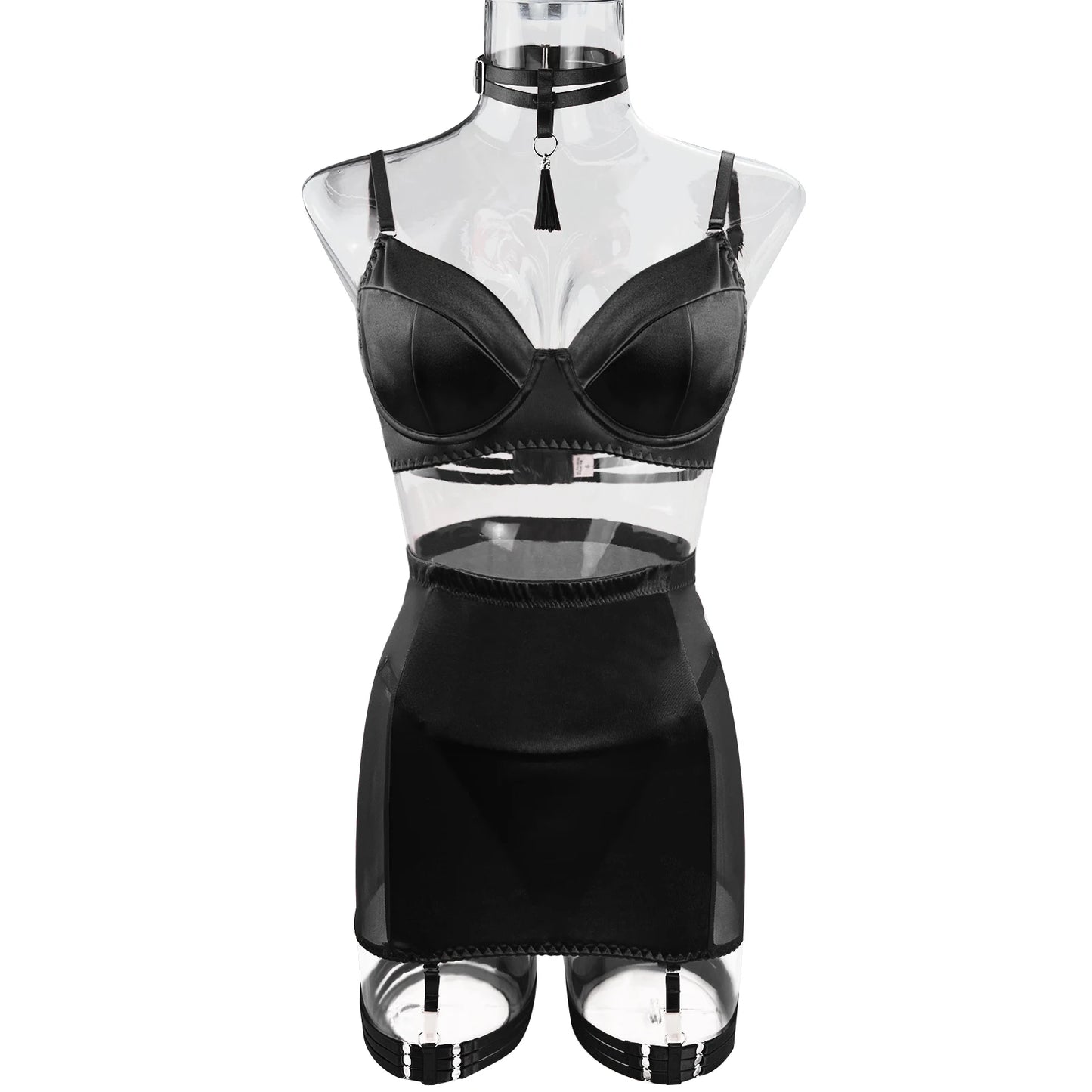 5 Piece Satin Lingerie Underwear Lace Seamless Intimate Skirt Bra And Briefs Outfit Set - The Clothing Company Sydney