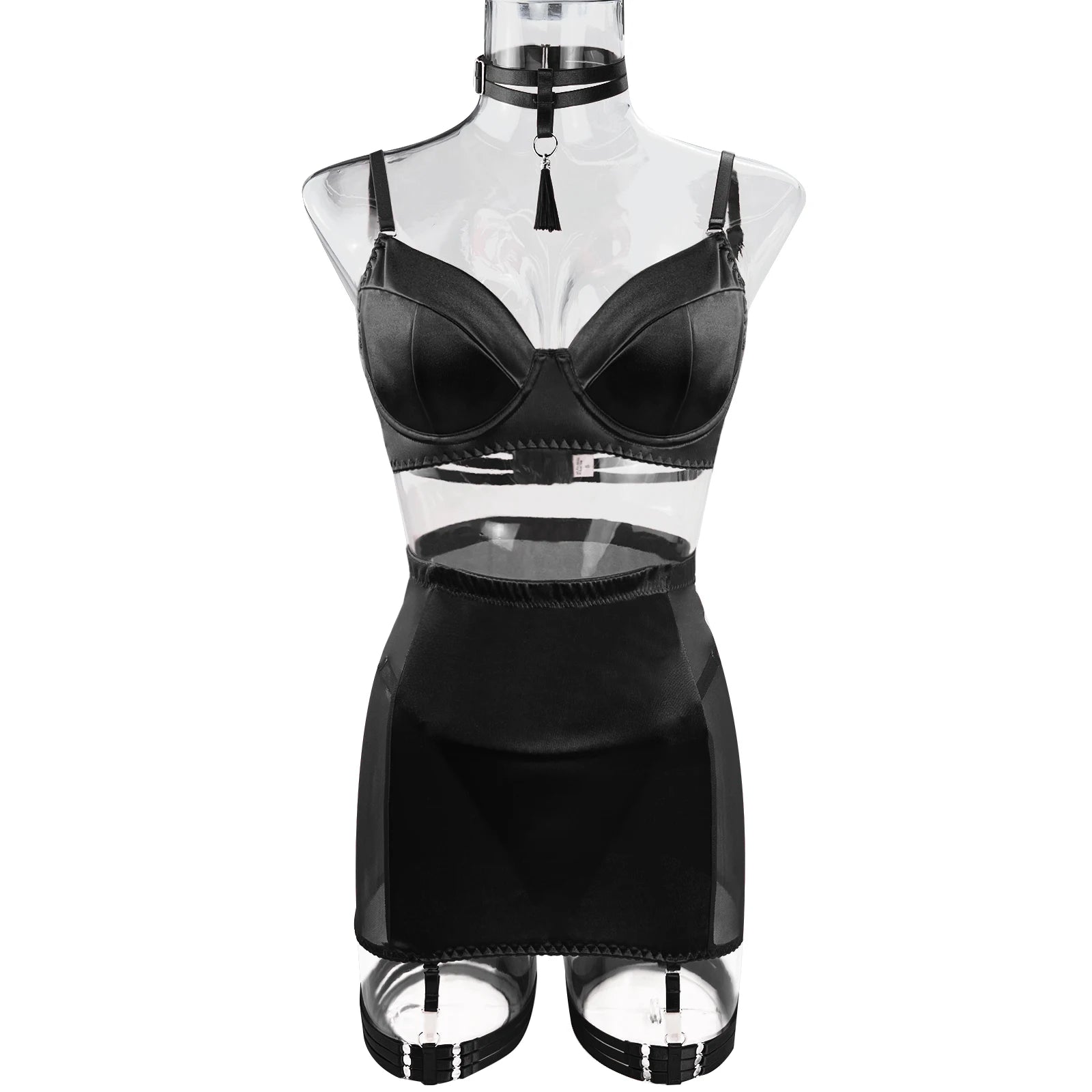 5 Piece Satin Lingerie Underwear Lace Seamless Intimate Skirt Bra And Briefs Outfit Set - The Clothing Company Sydney
