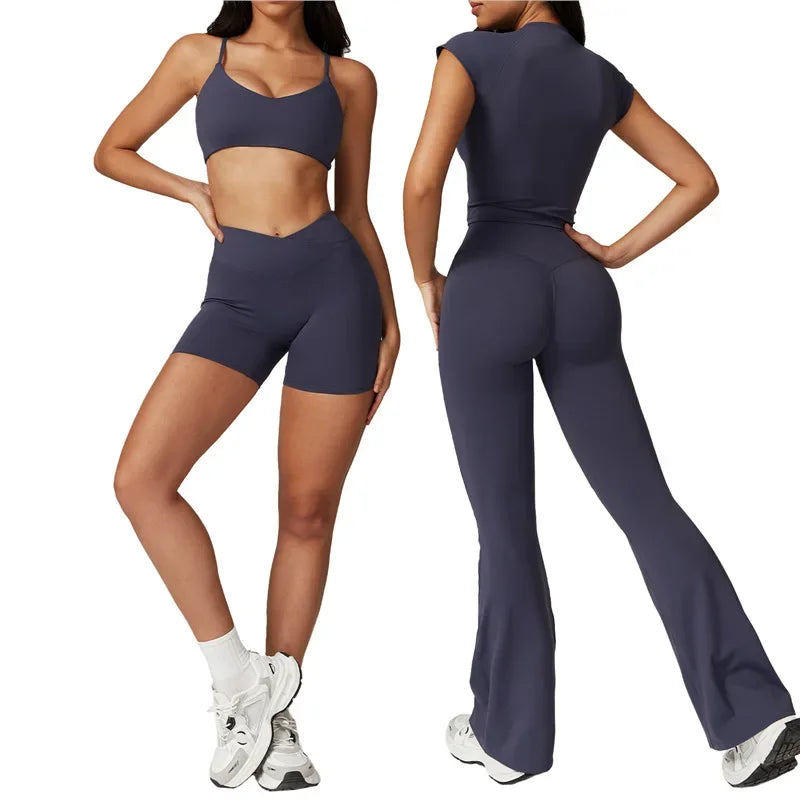 Quick-Dry Yoga 2 Piece Suit Outer Wear Running Sports Short Sleeves Women's Backless Fitness Wear Green Gym Clothing The Clothing Company Sydney