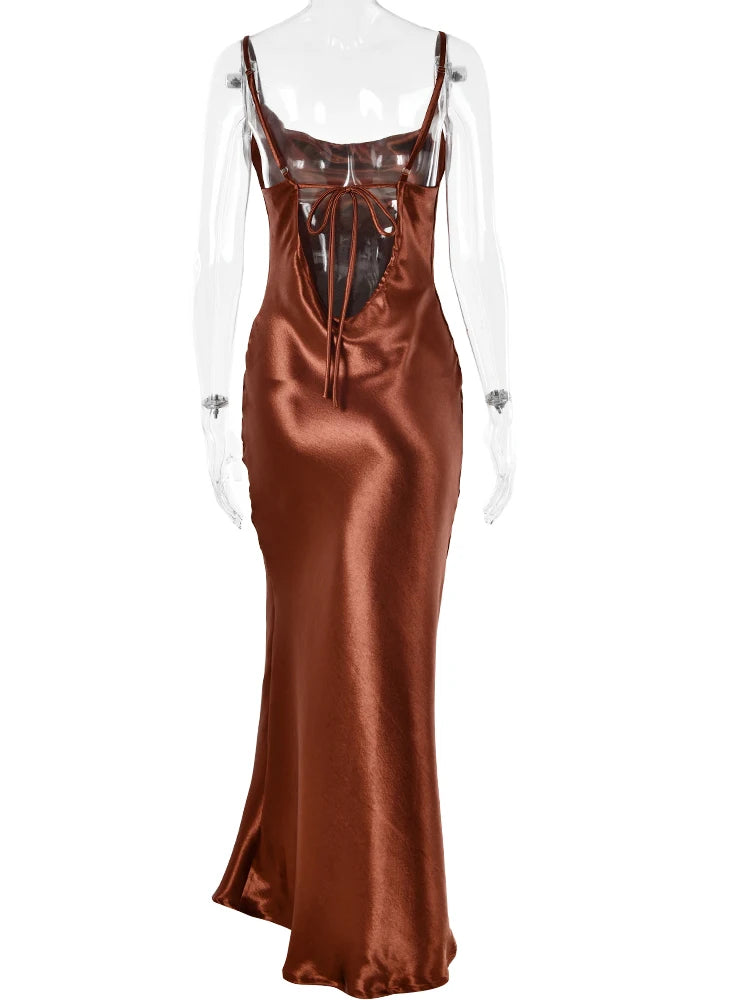 Spaghetti Strap Backless Summer Dress Women Satin Long Dress Elegant Bodycon Party Dresses - The Clothing Company Sydney