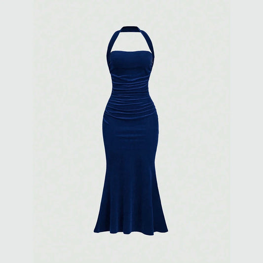 Women's Summer Elegant Plain Sleeveless Halter Neck Wrap Maxi Prom Dresses The Clothing Company Sydney