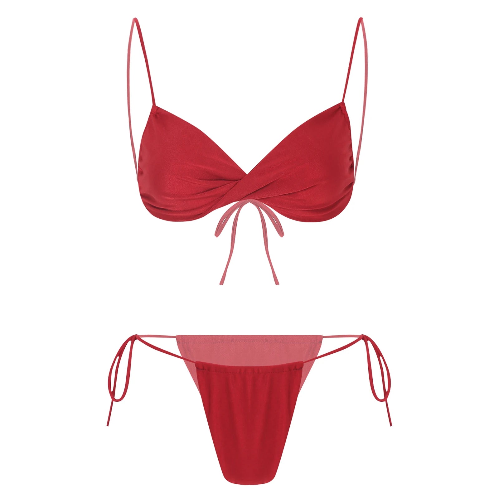 Womens Bikini Set Bathing Suit Pad Free Bra Top with High Cut Thong Briefs Side Tie Tying 2 Piece Swimwear Pool Beach Wear - The Clothing Company Sydney