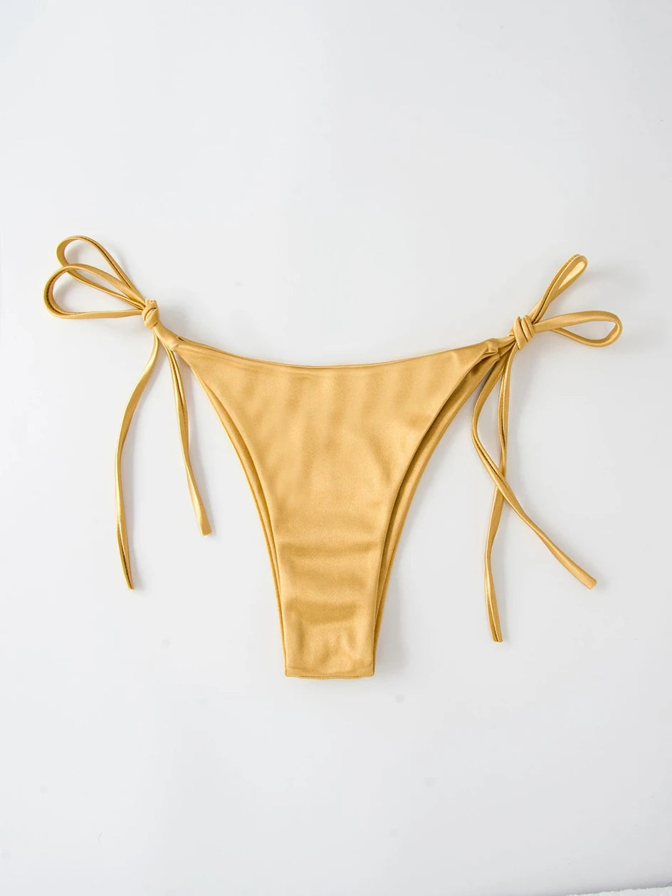 Metallic Halter Triangle Swimsuit Women Swimwear Bathing Suits Brazilian Thong Micro Bikinis Set Beach Wear - The Clothing Company Sydney