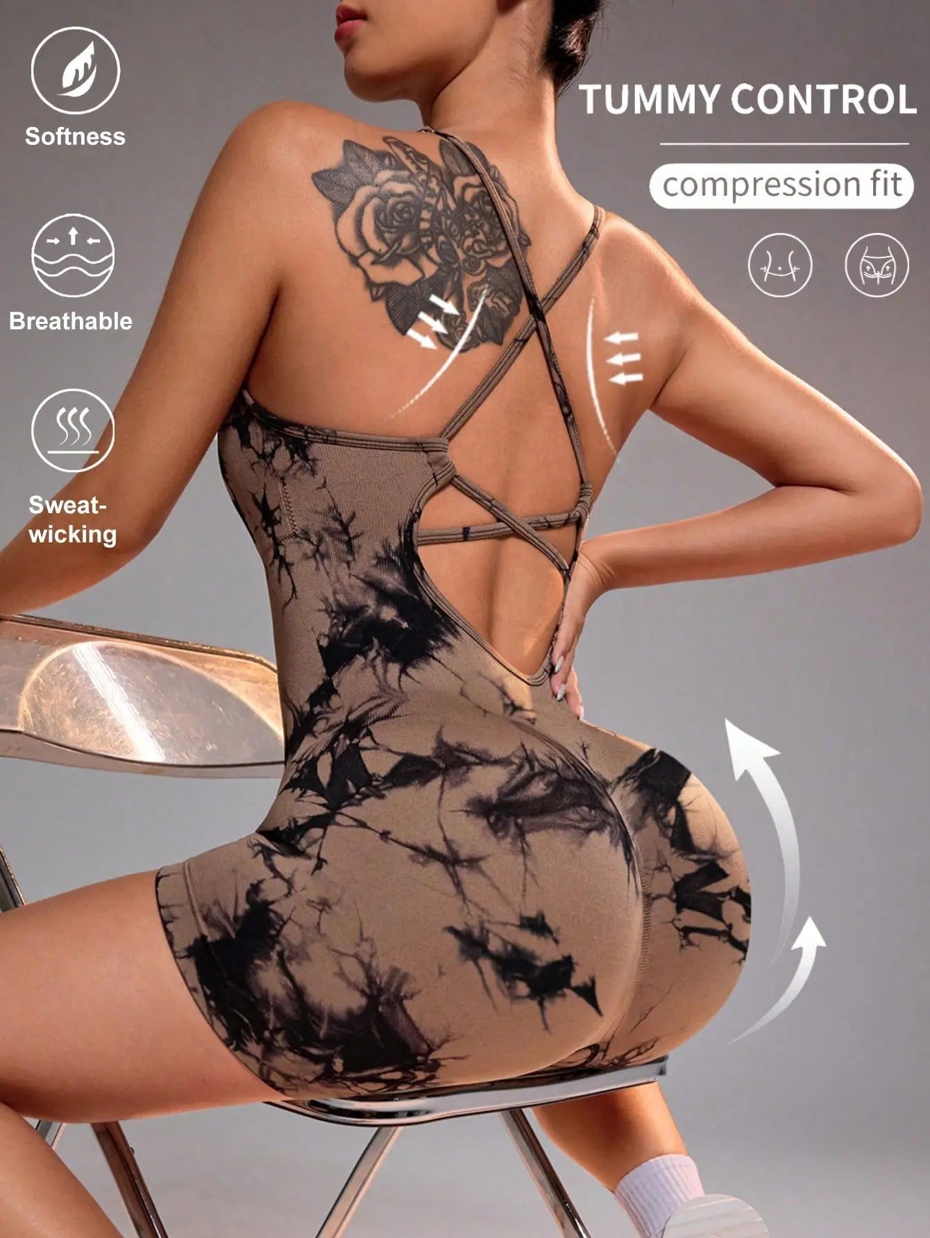 Women's Jumpsuit Short Bodycon High Elasticity Nylon Bodysuit Yoga Sports Workout Gym One Piece Criss Cross Activewear - The Clothing Company Sydney