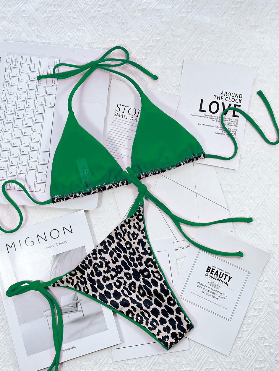 2 Piece Leopard Micro Bikini Swimsuit Swimwear Thong Bikinis Sets Brazilian Halter Beach Wear Bathing Suits The Clothing Company Sydney
