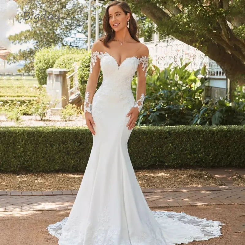 Elegant Sweetheart Mermaid Wedding Dress White Long Sleeve Open Back Lace Bridal Gown Train Customized Bridal Gown The Clothing Company Sydney