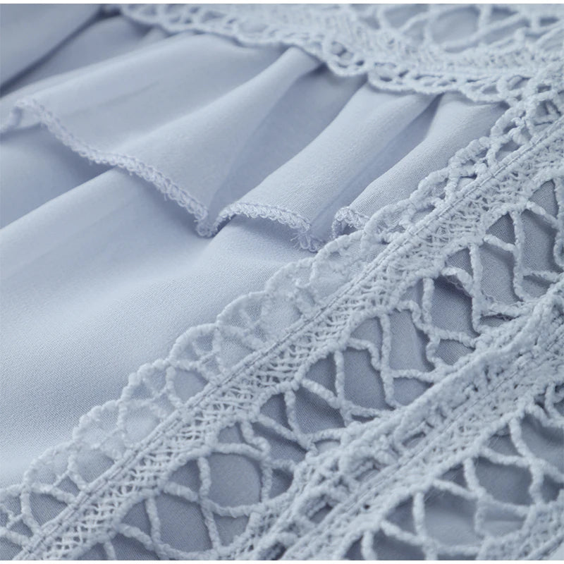 Women V-neck Lantern Long Sleeves Maxi Dress Elegant Patchwork Ruffles Hollow Lace Slim  Summer Dress - The Clothing Company Sydney