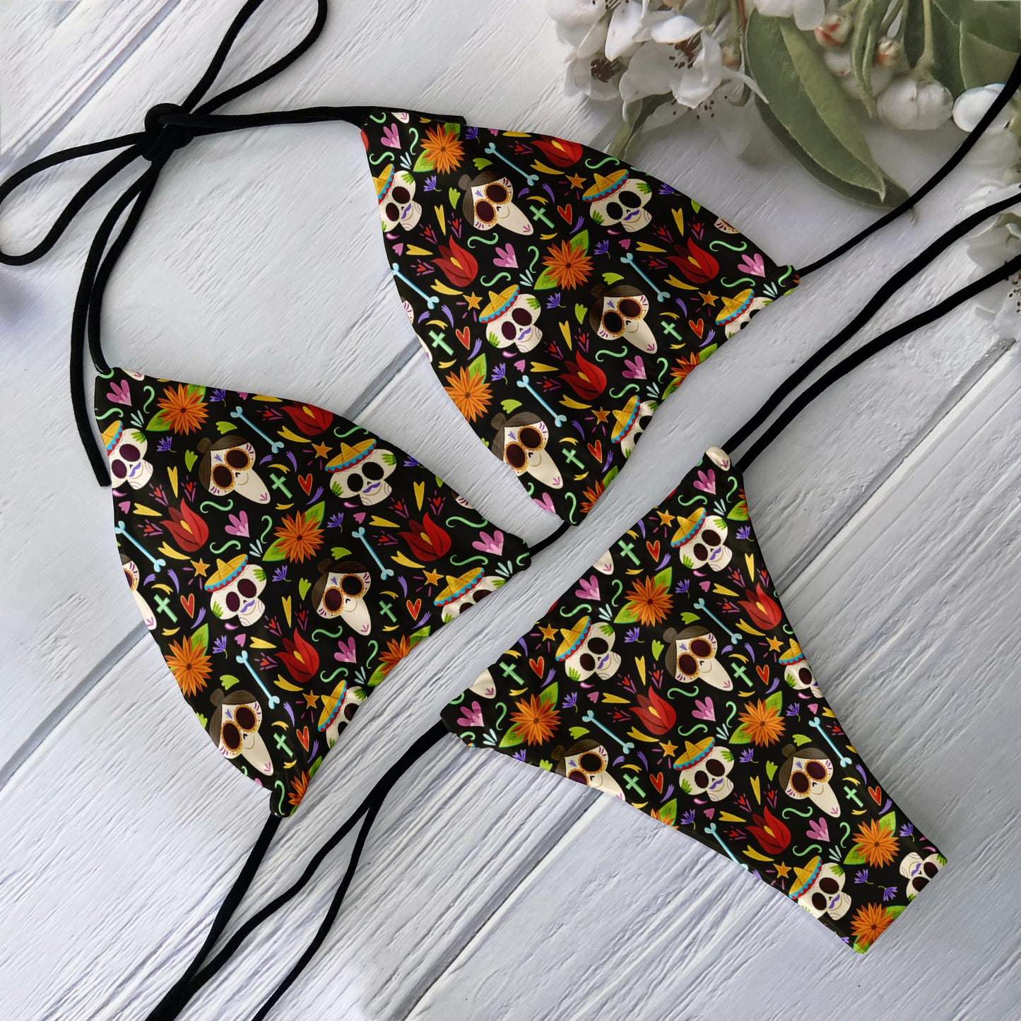 2 Piece Bikini Set Women Backless Low Waist Skull Pattern Printed Swimsuit Beach Surfing Vacation Swimwear - The Clothing Company Sydney