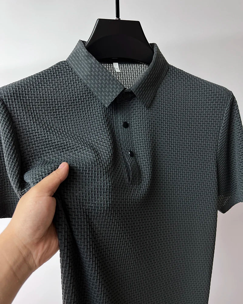 Summer Men's Lop-up Hollow Short-sleeved Polo Shirt Ice Silk Breathable Business Fashion T-Shirt Male Top The Clothing Company Sydney