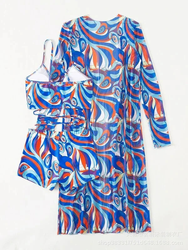 3 Piece Summer Print Swimsuits Tankini Sets Swimwear Beach Wear Bathing Suits Pool Women's Swimming Suit - The Clothing Company Sydney