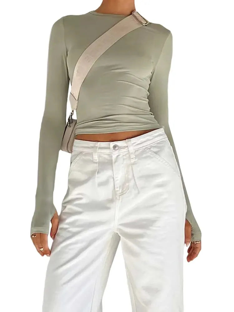 Y2K Long Sleeve T-Shirts for Women's Spring Autumn Slim Fit Casual Pullovers Basic Tees Tops with Thumb Holes Streetwear Top The Clothing Company Sydney