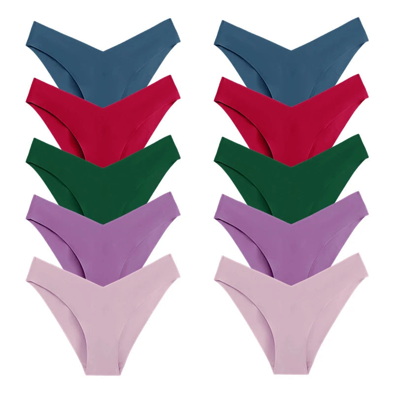 10 Pack Women's Seamless Panties V-Type Drop Waist Female Underwear Ice Silk Underpants Briefs The Clothing Company Sydney