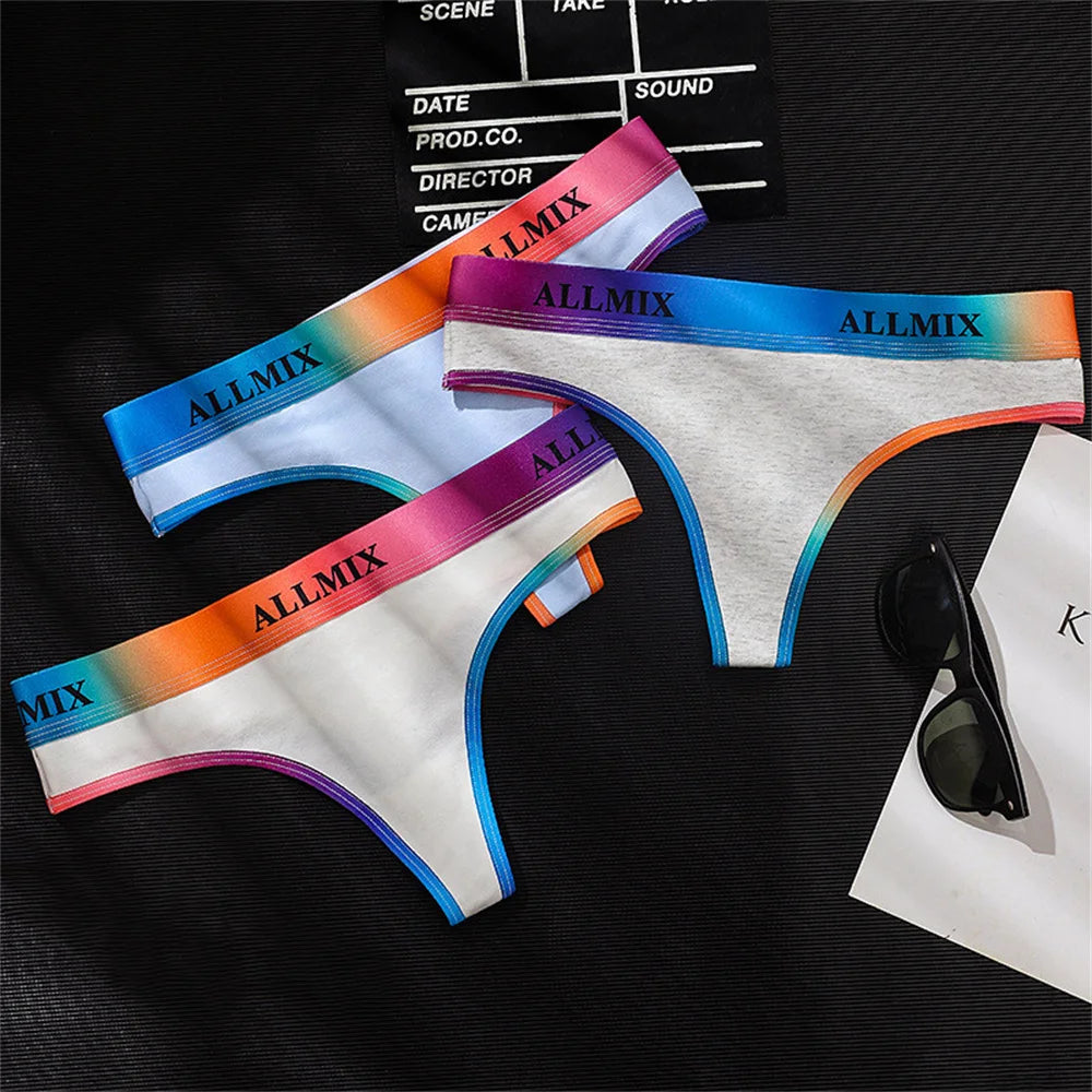 2 Pack Panties Cotton for Women Thong Rainbow Colour Underwear Ladies Elasticity G-string Briefs - The Clothing Company Sydney