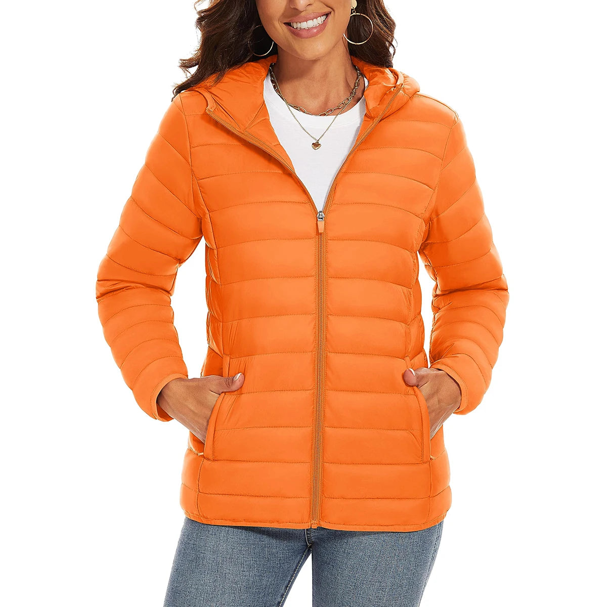 Warm Puffer Jackets Hooded Womens Full Zip Multi-pockets Quilted Jacket Winter Waterproof Camping Down Coat Lightweight Parka The Clothing Company Sydney