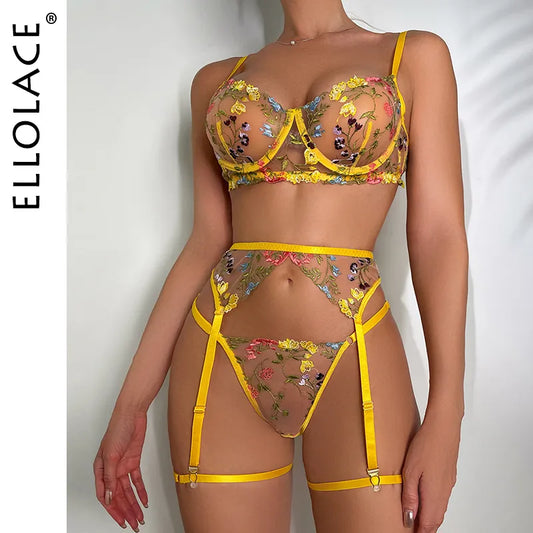 3 Piece Lingerie Sensual Lace Underwear Transparent Embroidery Garters Fancy Beautiful Bra Panties Intimate Set The Clothing Company Sydney
