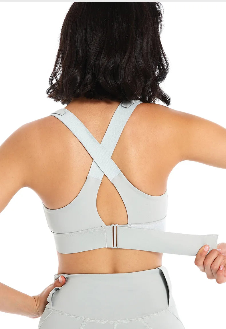 Large Size High-strength Sports Bra Women's Shockproof Running Big Chest Small Front Zipper Fitness Yoga Clothing Vest Underwear - The Clothing Company Sydney