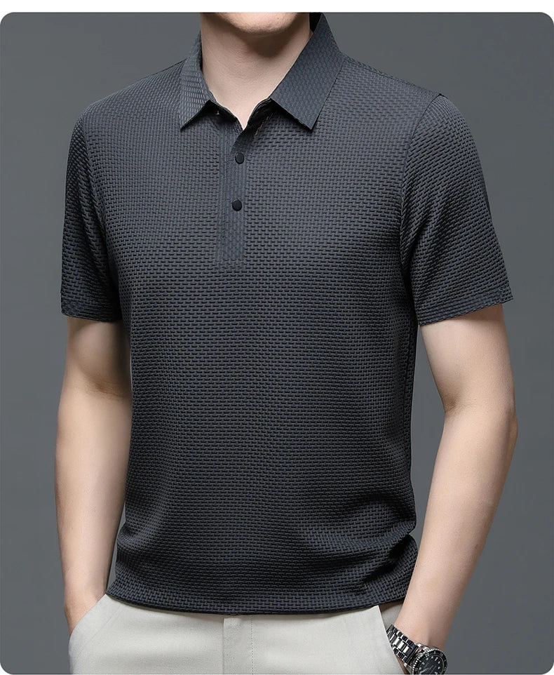 Summer Men's Lop-up Hollow Short-sleeved Polo Shirt Ice Silk Breathable Business Fashion T-Shirt Male Top The Clothing Company Sydney