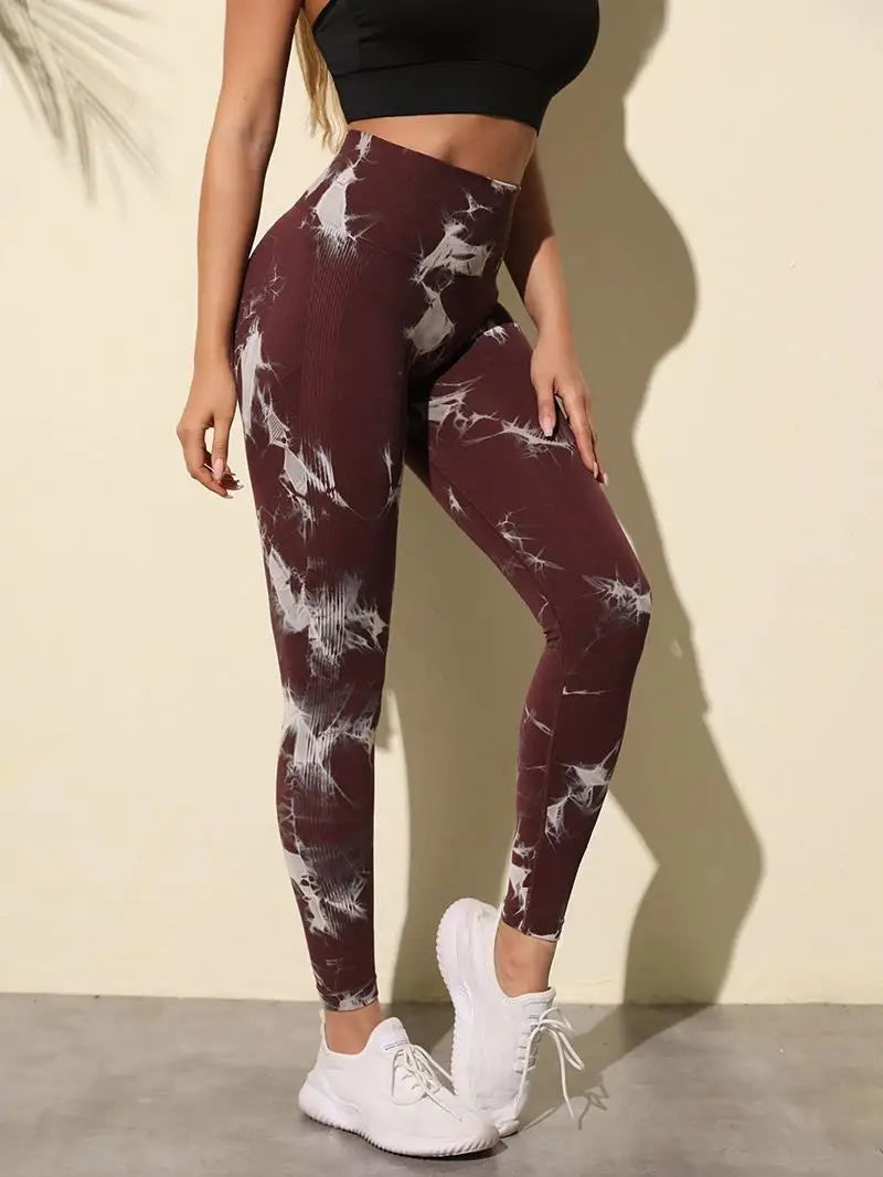 Hip Lifting Seamless Fitness Gym Leggings Tie-Dye Yoga Pants Women's Exercise Tights High Waist Workout Pants The Clothing Company Sydney