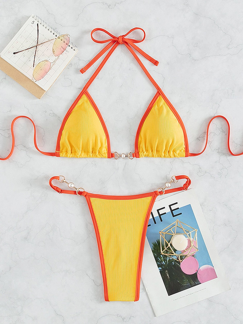 Two 2 Piece Chain Micro Bikini Swimsuit Female Swimwear Thong Bikinis Set Brazilian Bathing Suits Beach Wear Bather Set The Clothing Company Sydney