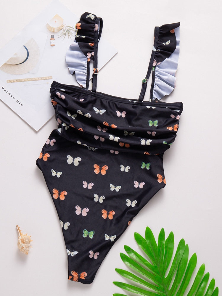 High Cut Ruffled Female Swimwear One Piece Swimsuit Women Backless Monokini Bather Bathing suit Swim Bodysuit The Clothing Company Sydney