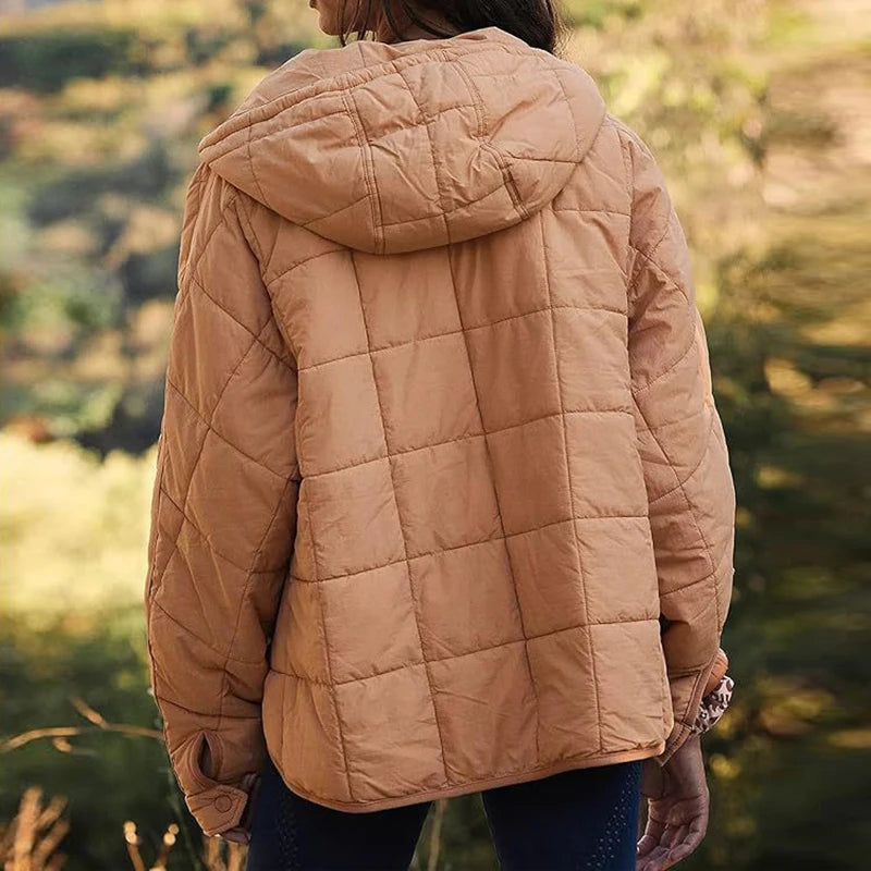 Autumn Winter Padded Jacket For Women Fashion Pockets Long Sleeves Hooded Pullovers Casual Coat - The Clothing Company Sydney