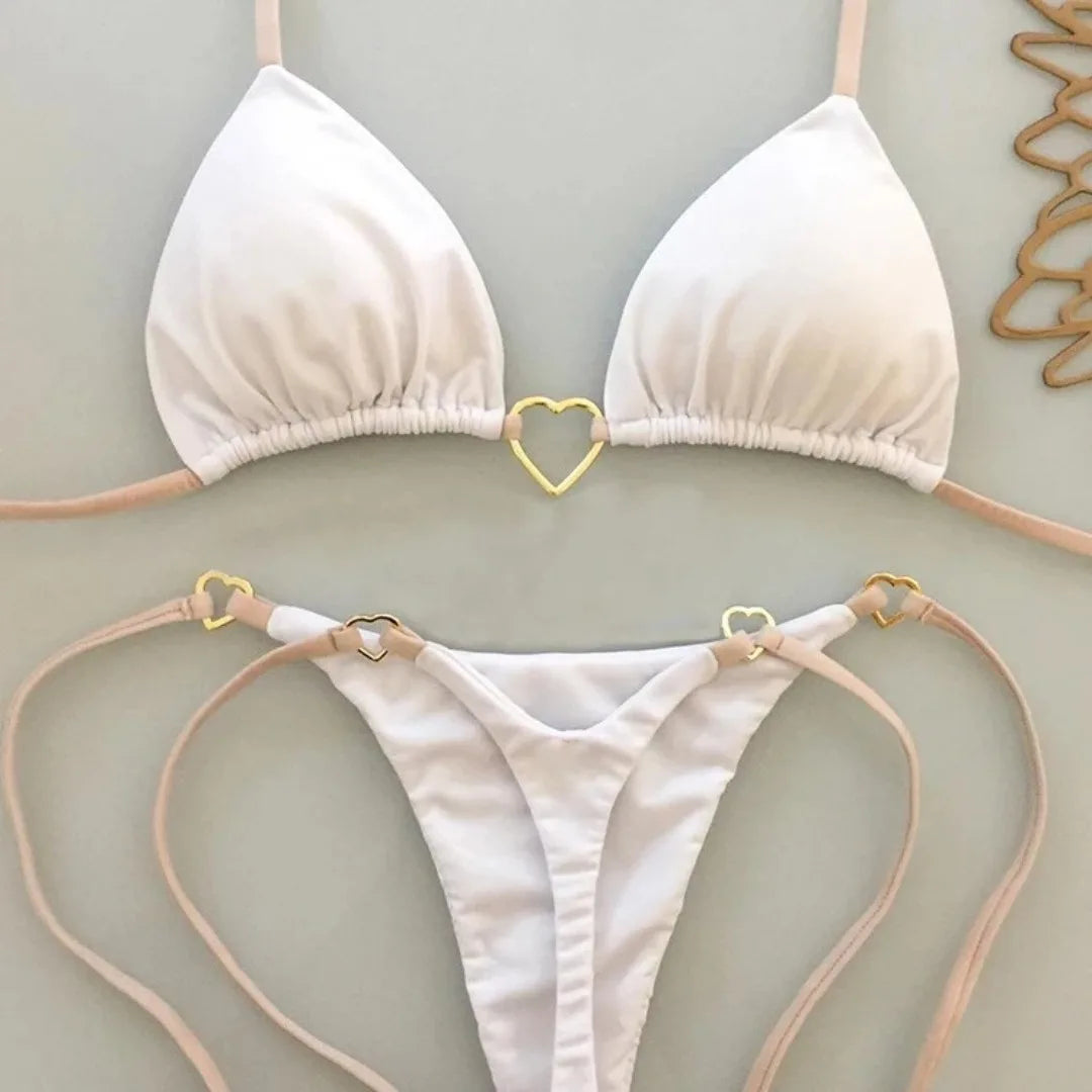 Women's White Bikini Low Waist Lace-up Swimsuit Two-piece Set Swimwear - The Clothing Company Sydney