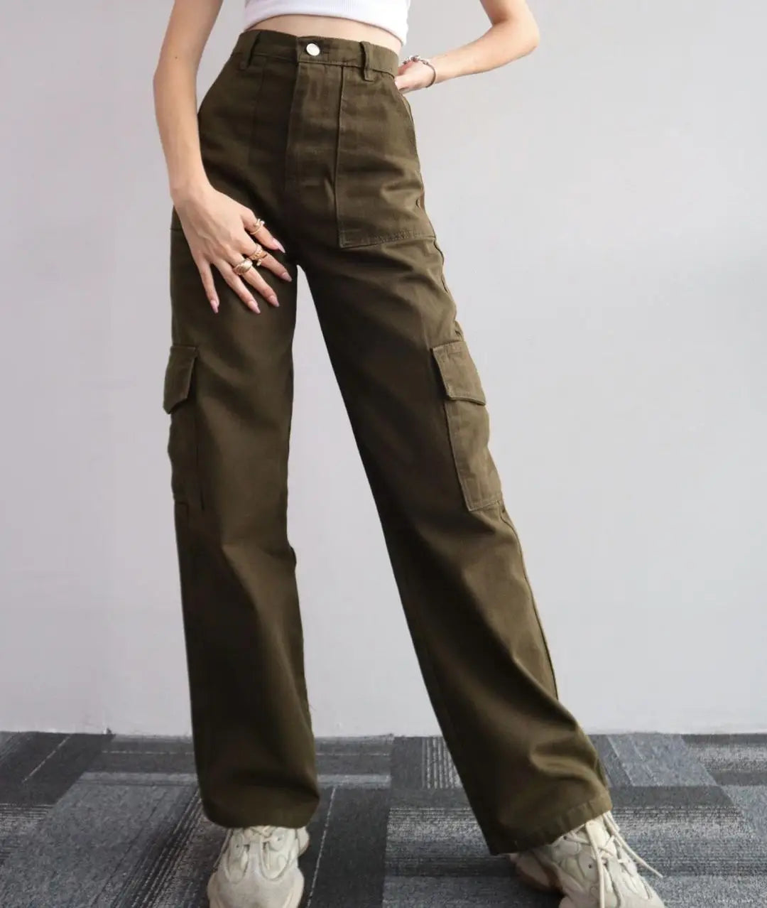 Y2K Women Vintage Cargo Pants Streetwear Parachute Pants Beige Sweatpants Wide Leg Joggers Trousers The Clothing Company Sydney