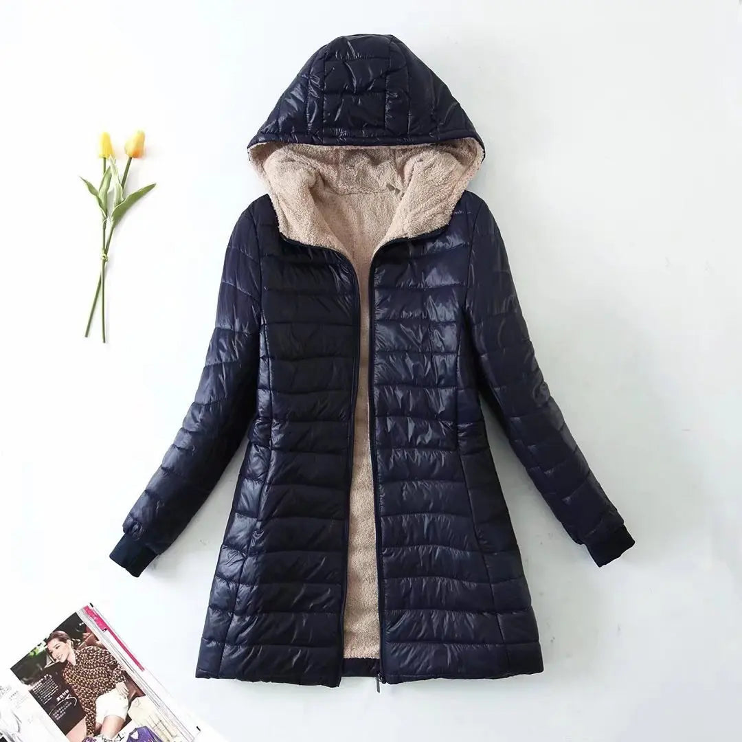 Women's Jacket Winter Mid Length Hooded Fit Plus Fleece Cotton Padded Coat Warm Lamb Fleece Parkas Winter Jackets - The Clothing Company Sydney