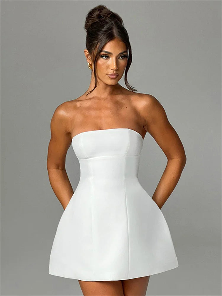 White Backless Patchwork Fashion Summer Elegant Party Mini Dress - The Clothing Company Sydney