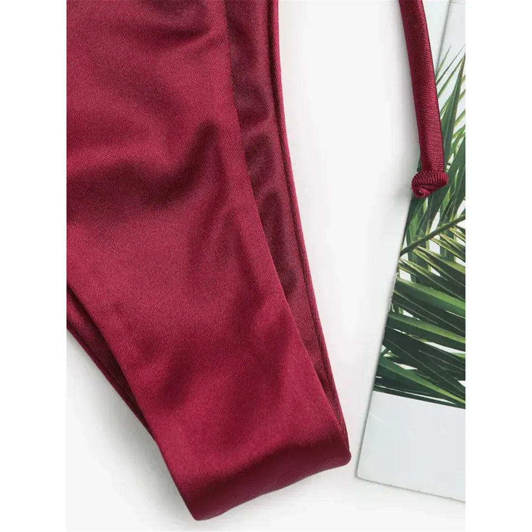 Side Tie Satin High Leg Cut Brazilian Bikini Swimwear Swimsuit Two piece Bikini set Bather Bathing Suit - The Clothing Company Sydney