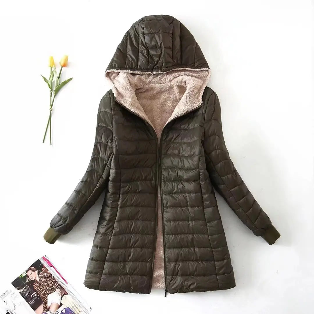 Women's Jacket Winter Mid Length Hooded Fit Plus Fleece Cotton Padded Coat Warm Lamb Fleece Parkas Winter Jackets - The Clothing Company Sydney