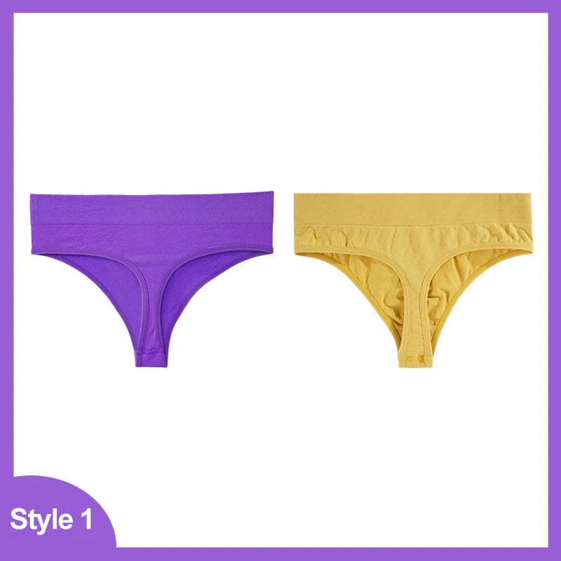 2 Pack Seamless Women Pantys Thongs High Waist Soft Underwear Solid Colors Breathable G-String The Clothing Company Sydney