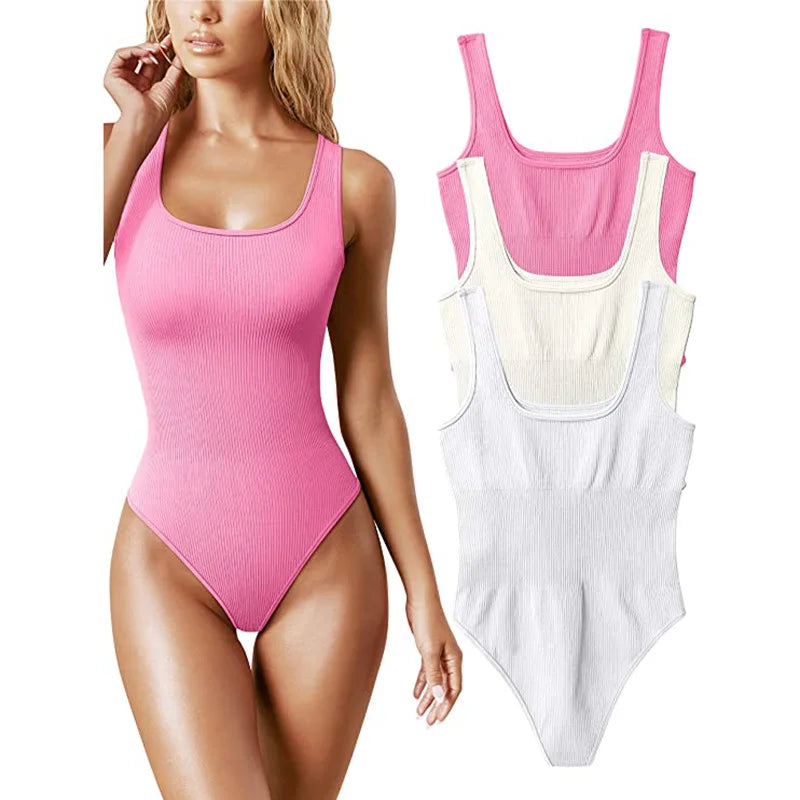 Ribbed Jumpsuit Daily Shaper Bodysuits Compression Open Crotch Shapewear Suit Playsuit - The Clothing Company Sydney