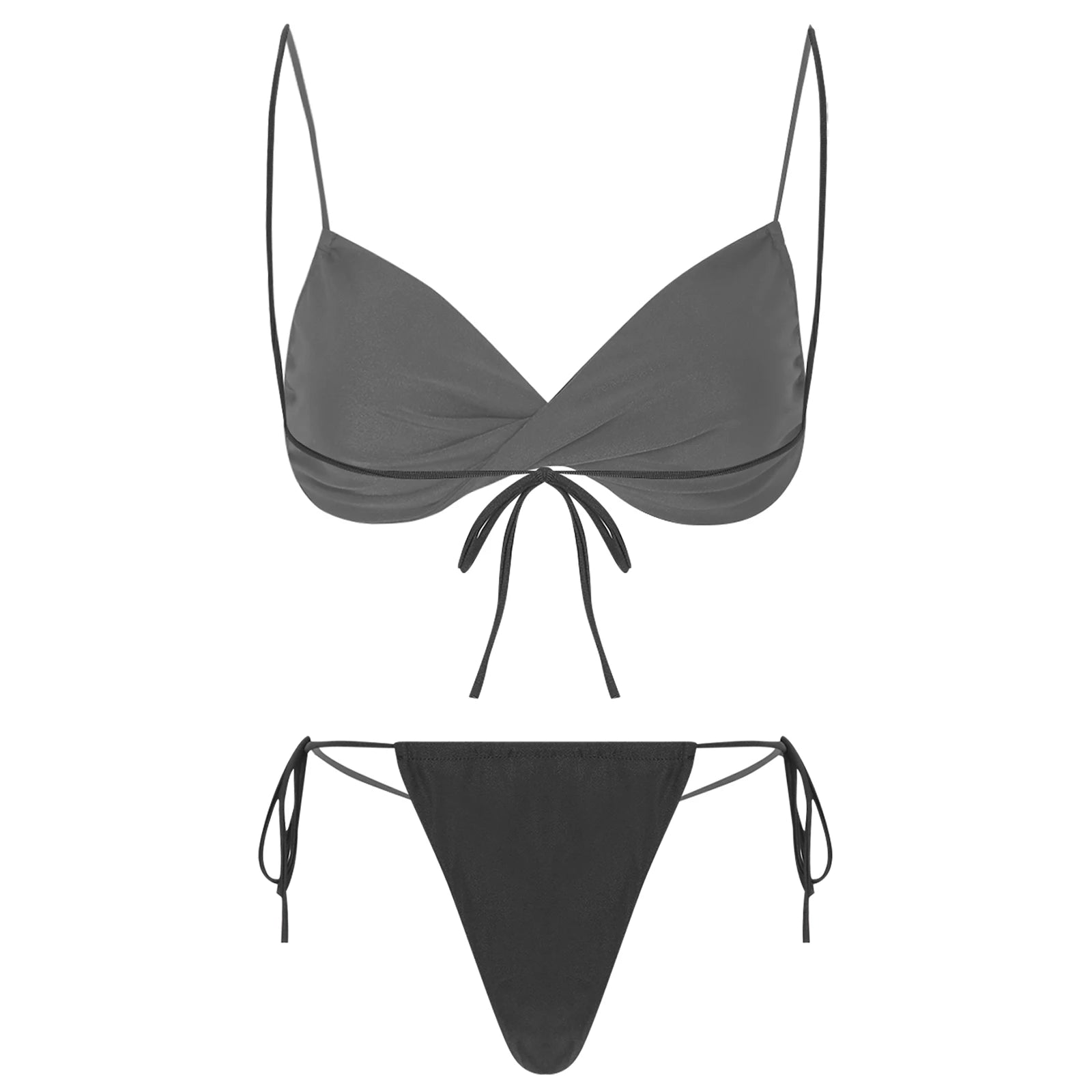 Womens Bikini Set Bathing Suit Pad Free Bra Top with High Cut Thong Briefs Side Tie Tying 2 Piece Swimwear Pool Beach Wear - The Clothing Company Sydney