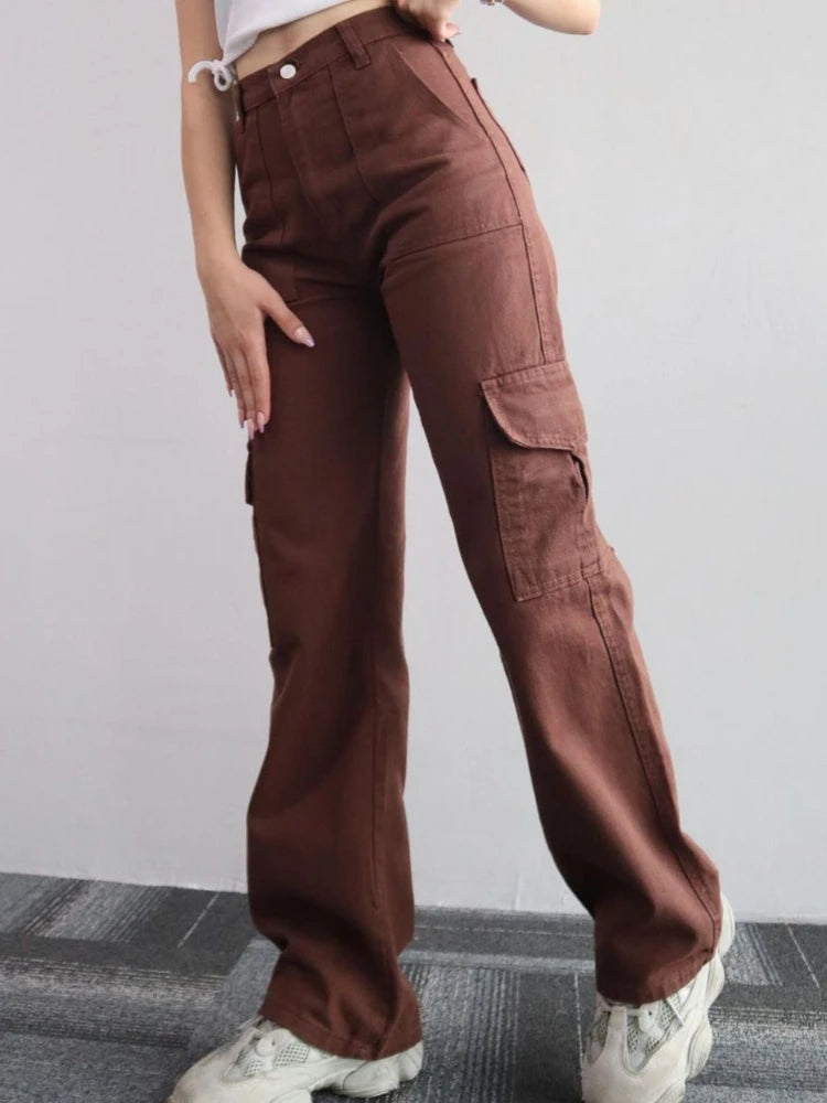 Y2K Women Vintage Cargo Pants Streetwear Parachute Pants Beige Sweatpants Wide Leg Joggers Trousers The Clothing Company Sydney